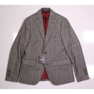 Indochino Custom Made Gray/Black Plaid Wool Fleece 2-Btn Slim Blazer 32S New!